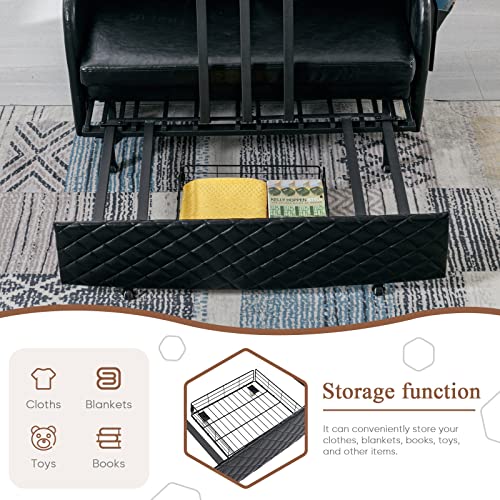 Antetek Sleeper Sofa Bed, 46-Inch Faux Leather Loveseat Sleeper Sofa Couch With Pull-Out Bed, Small Love Seat Sofa Single Bed With A Detachable Side Pocket For Living Room, Office, Black #TOP4
