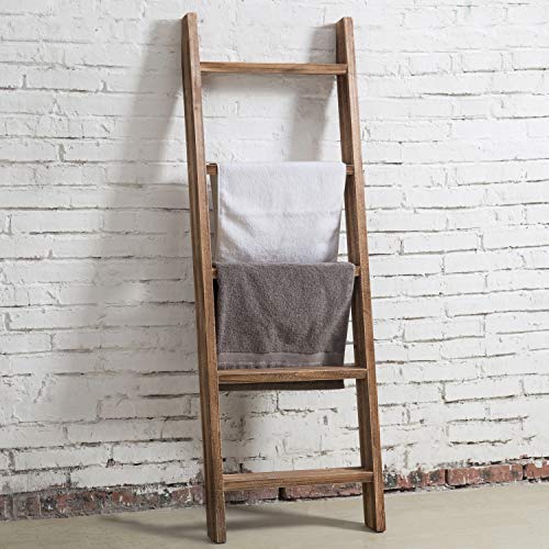 MyGift Wall-Leaning Dark Brown Wood Towel Ladder Rack