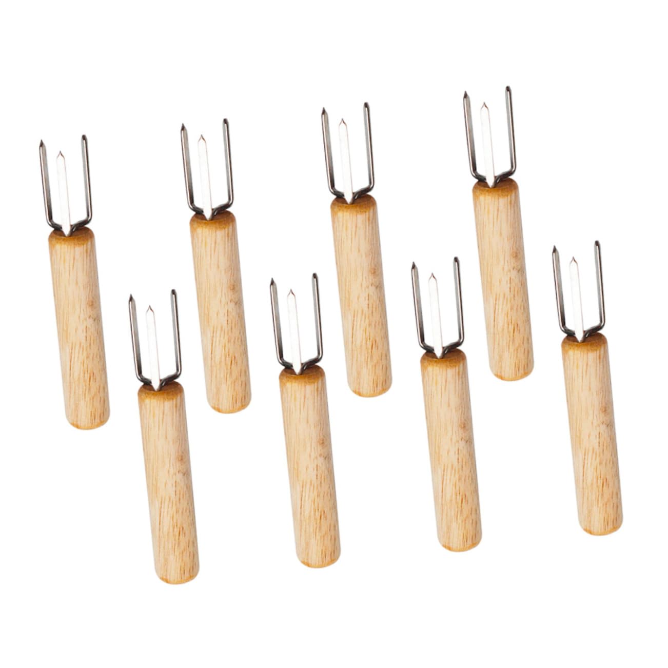 Yardenfun 8Pcs Stainless Steel Corn Forks with Wooden Handle Portable Bbq Corn Holders for Grilling for Outdoor Cooking for Parties and Family Gatherings