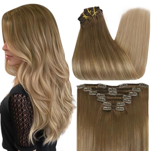Full Shine Golden Blonde Hair Extensions 18 Inch Golden Brown