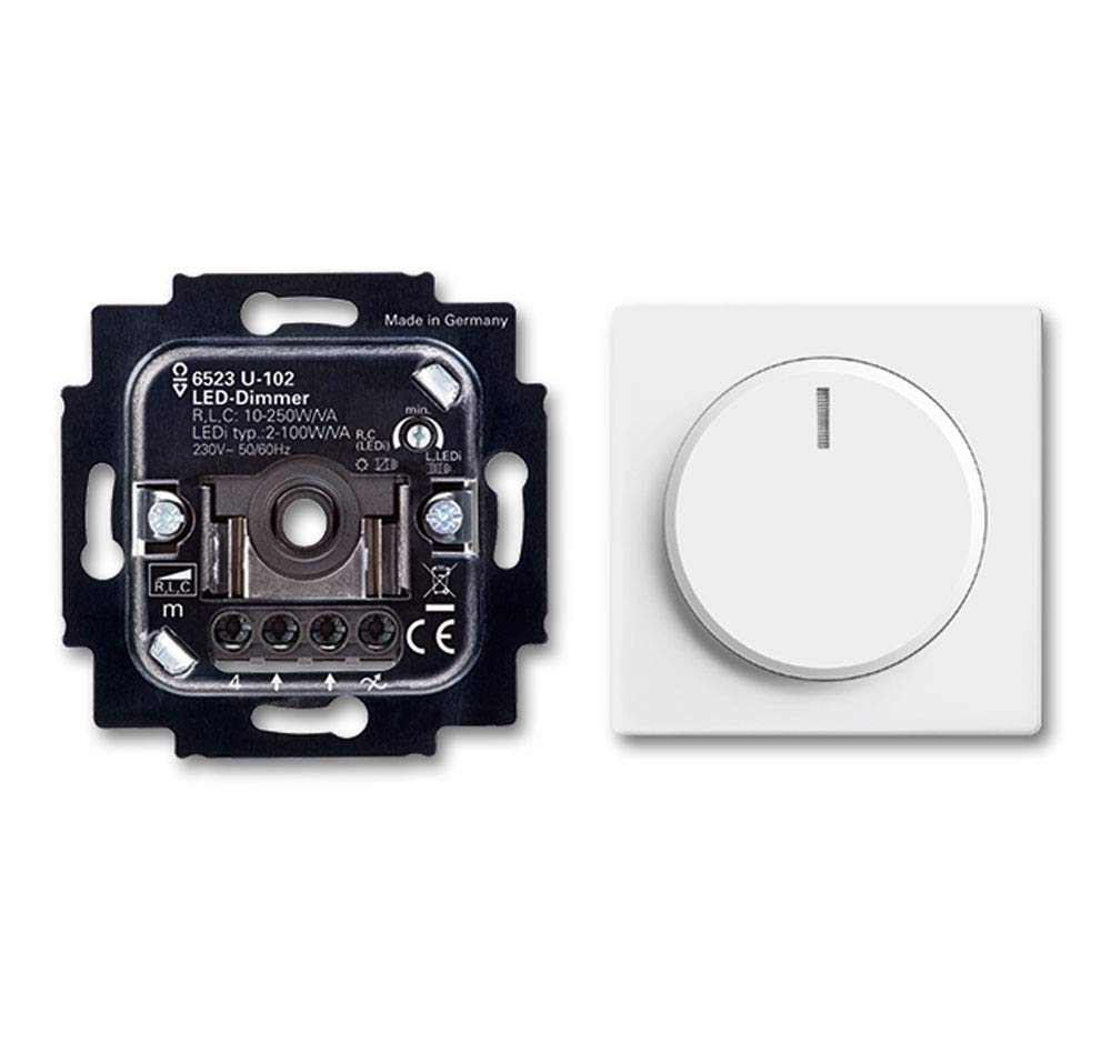 BJ (Original), LED-Drehdimmer (LED Dimmer) 6523 U-102 (6523U 102) 6523U102 mit Zentralscheibe 6540-84-102 in Future Linear Studioweiß glänzend