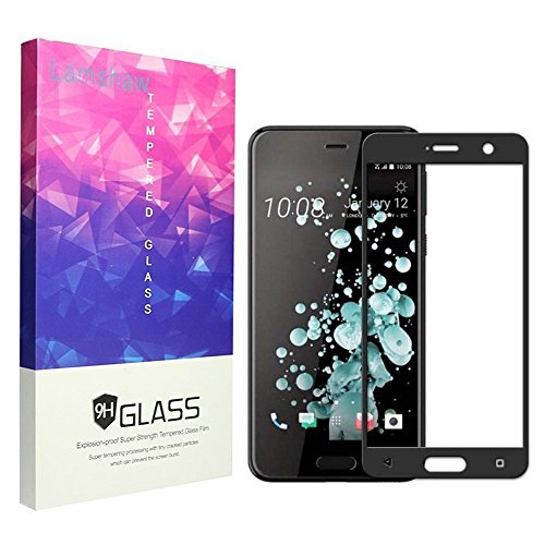 HTC U11 Screen Protector, Lamshaw 9H Tempered Glass Film for HTC U11 / U11 (Full Cover-Black)