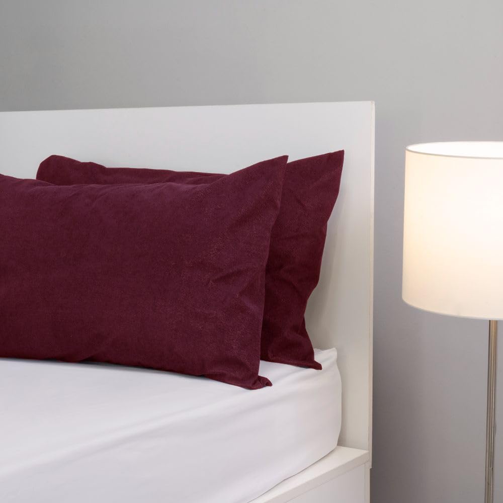 Wakefit Waterproof Pillow Cover | Terry Cotton Pillow Protector | Pillow Inner Cover with Zip | 200 GSM | Beetroot-28x18 Inch | Set of 2