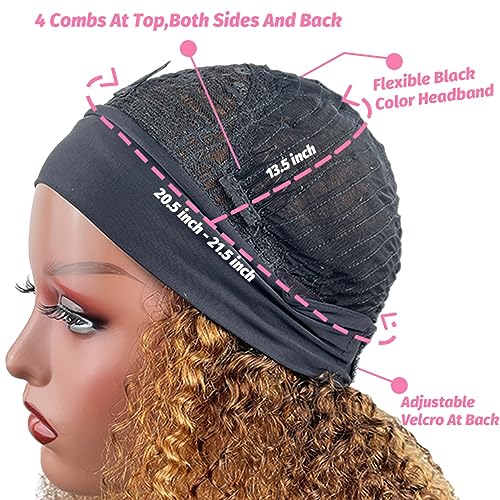 Image of Headband Wig Human Hair Kinky Curly for Black Women 16 Inch Ombre Highlight