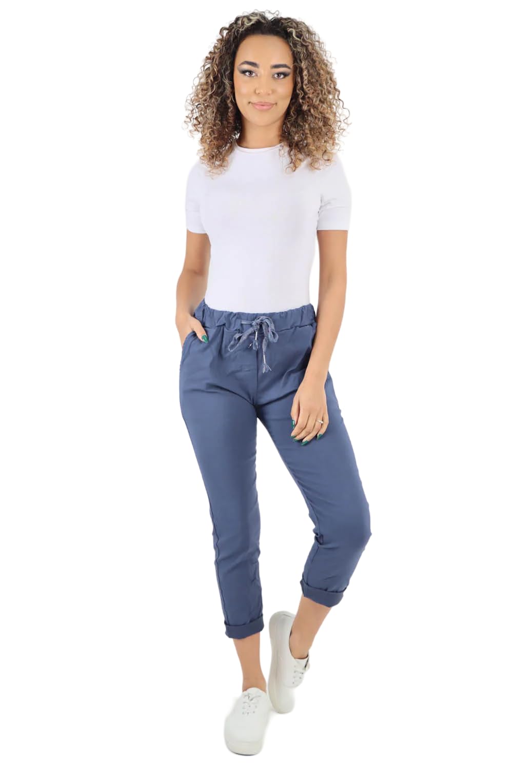 Turnhint Women's Denim Turnhint® Plain Magic Trousers, Italian Lagenlook Crushed Casual Stretchy Joggers Yoga Pants With Back Pocket (, 18-22)