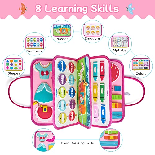 Image of Freebear Busy Board Toddler Travel Toys Quiet Book Sensory Board for Toddlers 1 2 3 4, Montessori Educational Toys for 3 4 Year Old Girls Boys Gift, Princess