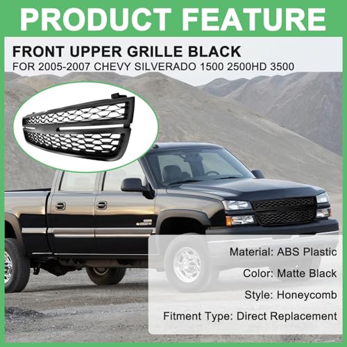 MATMACRO Front Upper Grille Compatible For Chevy Silverado 1500 2500 HD 3500 Grill 2005 2006 2007 by MATMACRO - Image 5