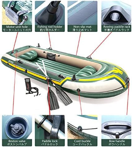 Spacmirrors Inflatable Canoe, Foldable Kayak for 4 Persons, Portable Paddle Boat with with Aluminum Oars And Hand Pump,for Surfing, Fishing, Patrol, Water Rescue, Communication Maintenance,Green