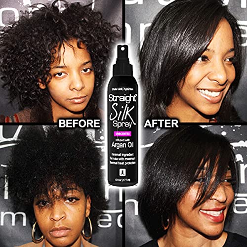 Straight Silk Spray With Moroccan Argan Oil | Hair Straightening Protector & Detangler | Alcohol-Free | Heat Protectant Up To 450°F | Flat-Iron | Blow-Dry | Unscented | Hair Spray | Made In Usa (6Oz) #TOP5