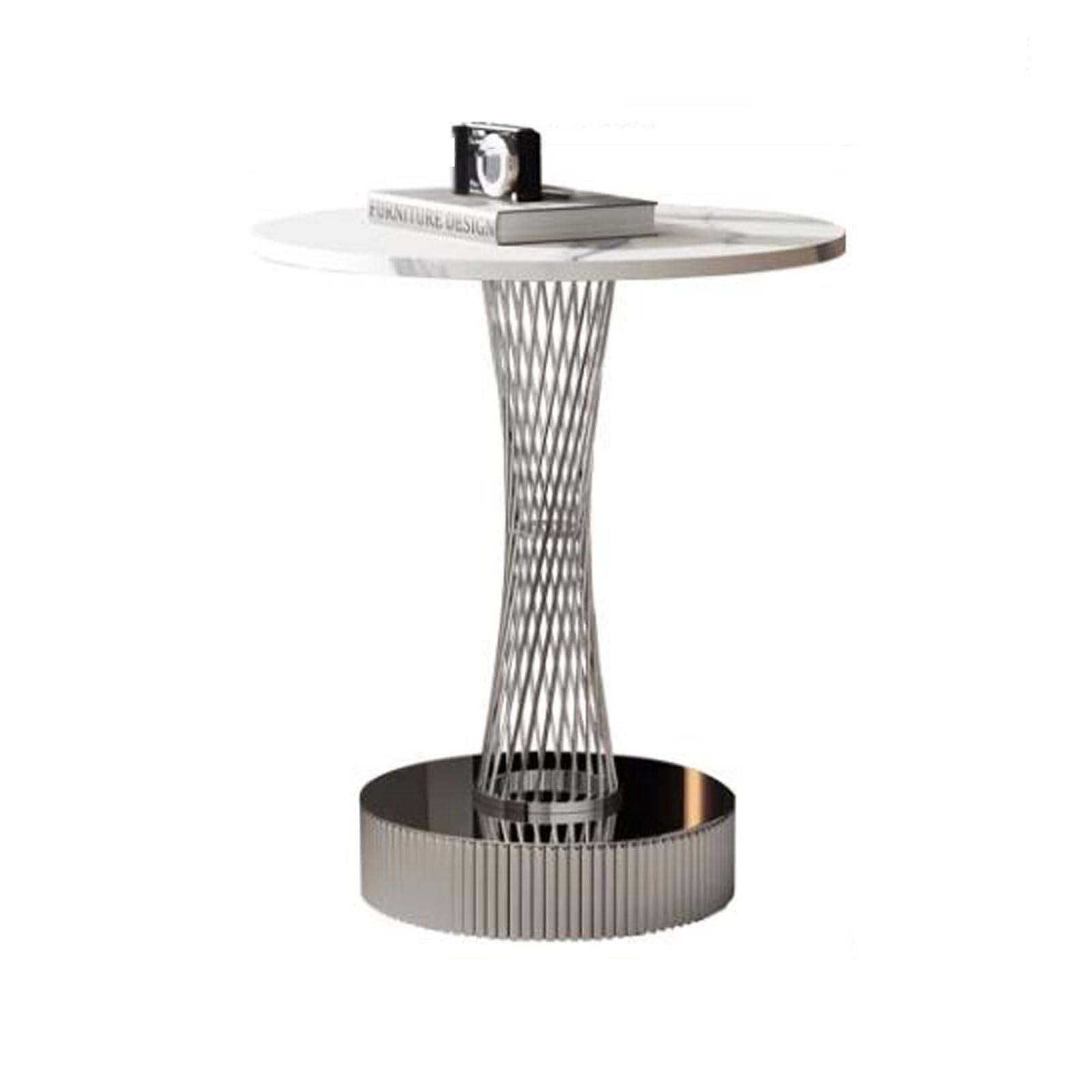 Table basse blanche avec base en métal ronde pour petit espace