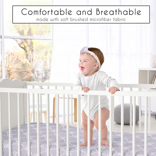 Image of Sweet Jojo Designs 2-Piece Baby Crib Sheets Set (Purple and White Bows) for Girls, Infant Nursery, Toddler Room - Fitted, Standard Size (Lavender Bow for Shabby, Ballet, Ballerina Princess Collection)