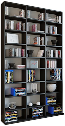 VCM Holzregal stehend | platzsparender CD-Schrank für 1080 CDs oder 504 DVDs | Maße: H. 181 x B. 102 x T. 23 cm | Elegantes DVD Regal stehend | Blu-Ray Regal | CD Regal Megosa XL