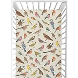 CaTaKu Baby Crib Sheets Birds Vintage Mini Crib Sheets Fitted for Girls Boys,Neutral Soft Toddler Mattress Bed Sheets for Crib,28'x 52'