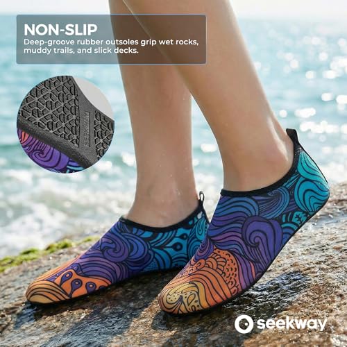 Image of SEEKWAY Water Shoes Women Men Adult Quick-Dry Aqua Socks Barefoot Non Slip for Beach Swim River Pool Lake surf Black SK002(U)