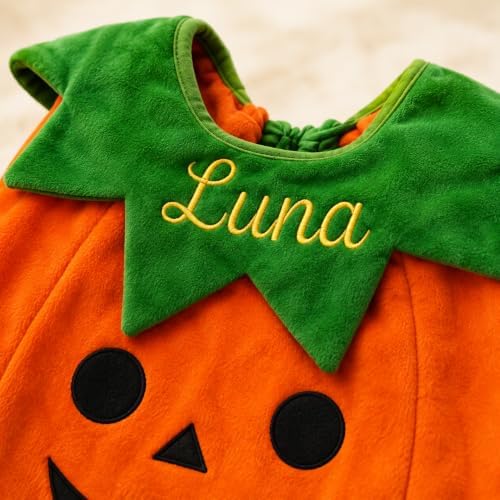 Personalized Baby Pumpkin Costume With Embroidered Name for Halloween - 3