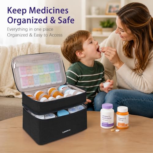 Image of Lexeeco Dual Layers Medicine Pill Bottle Organizer Bag with Lockable Zipper