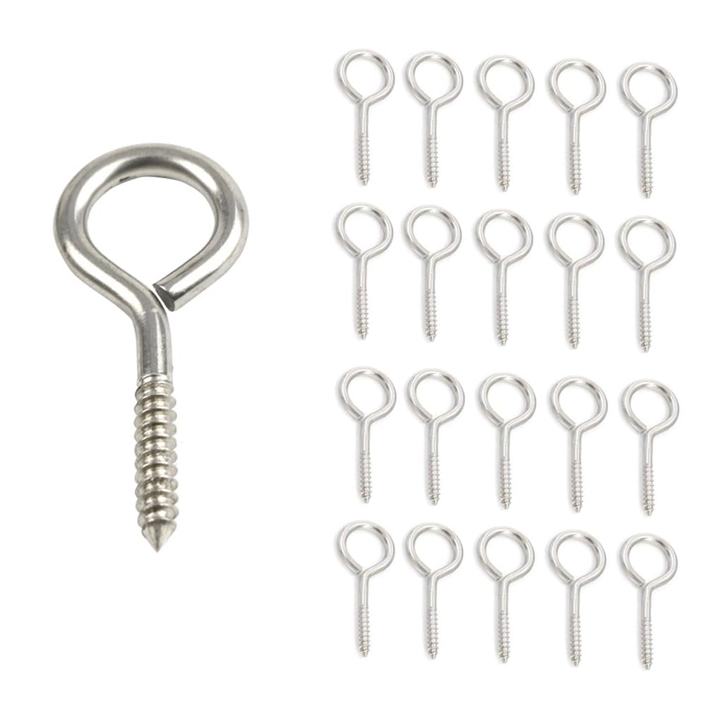 20Pack 1-5/8" 304 Stainless Steel Eye Screws Eye Hooks for Wood, Screw Eyes for Hanging, Hook and Eye Hardware (M4 2'' 20pcs)