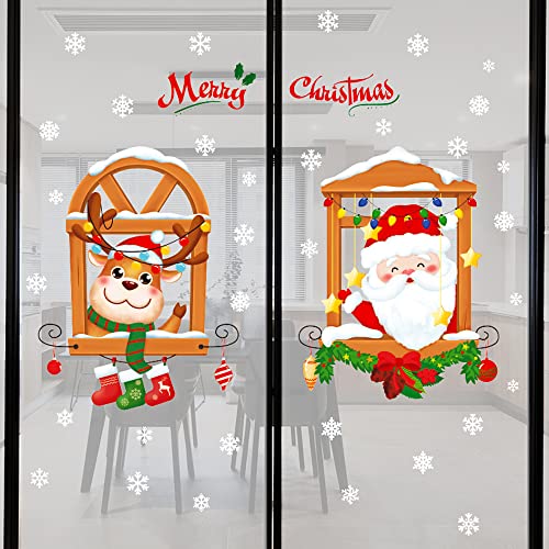 Atcarmor Merry Christmas Wall Decals Stickers Removable, Santa Claus Reindeer Xmas Christmas Vinyl Diy Wall Decal, Christmas Snowflake Window Clings Decals Sticker For Wall Office Kid Room Decorations #TOP2