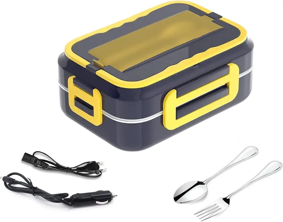 Marmita Elétrica Portátil Inox 12V/110-220V – Aquece Refeições para Carro, Casa e Trabalho com 3 Divisórias