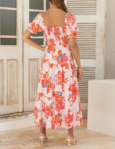 Image of ZESICA Women's 2026 Summer Boho Floral Print Dress Square Neck Ruffle Swing Beach Vacation Long Maxi Dresses