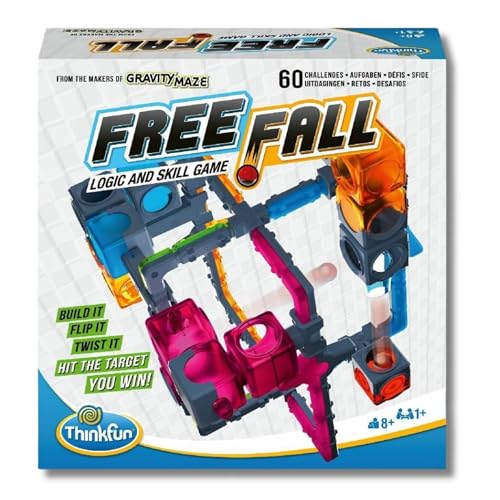 ThinkFun - Free Fall, Juegos de Mesa Niños 8 Años o Más, Rompecabezas Niños, Juego Mesa 60 Desafíos, Circuito Canicas, Laberinto de Lógica, Juegos Educativos