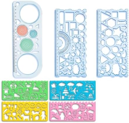 School Ruler Colour Geometry Stencil Set for Shape Tracing and Technical Drawing, Blue 7 ...