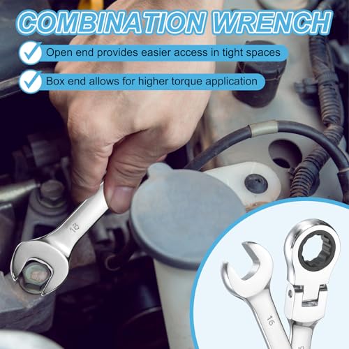 sourcing map Flex-Head Ratcheting Combination Wrench 27mm 72-Teeth Metric Standard Ratchet Box and Open End CR-V Steel Double Ended Wrench for Fasteners Nuts Bolts - Image 4