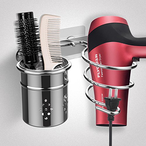 Einfagood Hair Dryer Holder Wall Mount With Adhesive Pads, Bathroom Organizer Storage Cylindrical Cup, Stainless Steel Polished Finish (2. Hair Dryer Holder) #TOP1