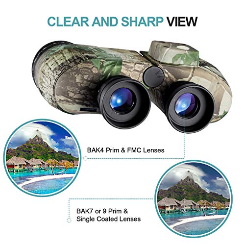 Qunse 10X50 Marine Binoculars For Adults, Waterproof Binoculars With Rangefinder Compass,Bak4 Prism Navigation Birdwatching Hunting (Camouflage) #TOP3