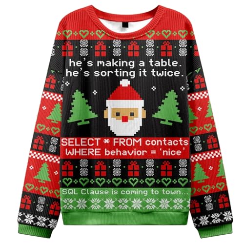 Ugly Christmas Sweatershirts Sql Clause Is Coming to Town Christmas Sweatshirts For Women,Men