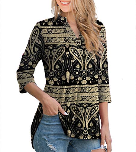 Othyroce Womens Floral Printed 2X Plus Size Multi Black Tunics Tops Blouse Shirt #TOP1