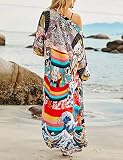 Bsubseach damskie szyfonowe / jedwabne bluzki plażowe kimono kardigan długie okrycie bikini, Druk etniczny, Rozmiar uniwersalny
