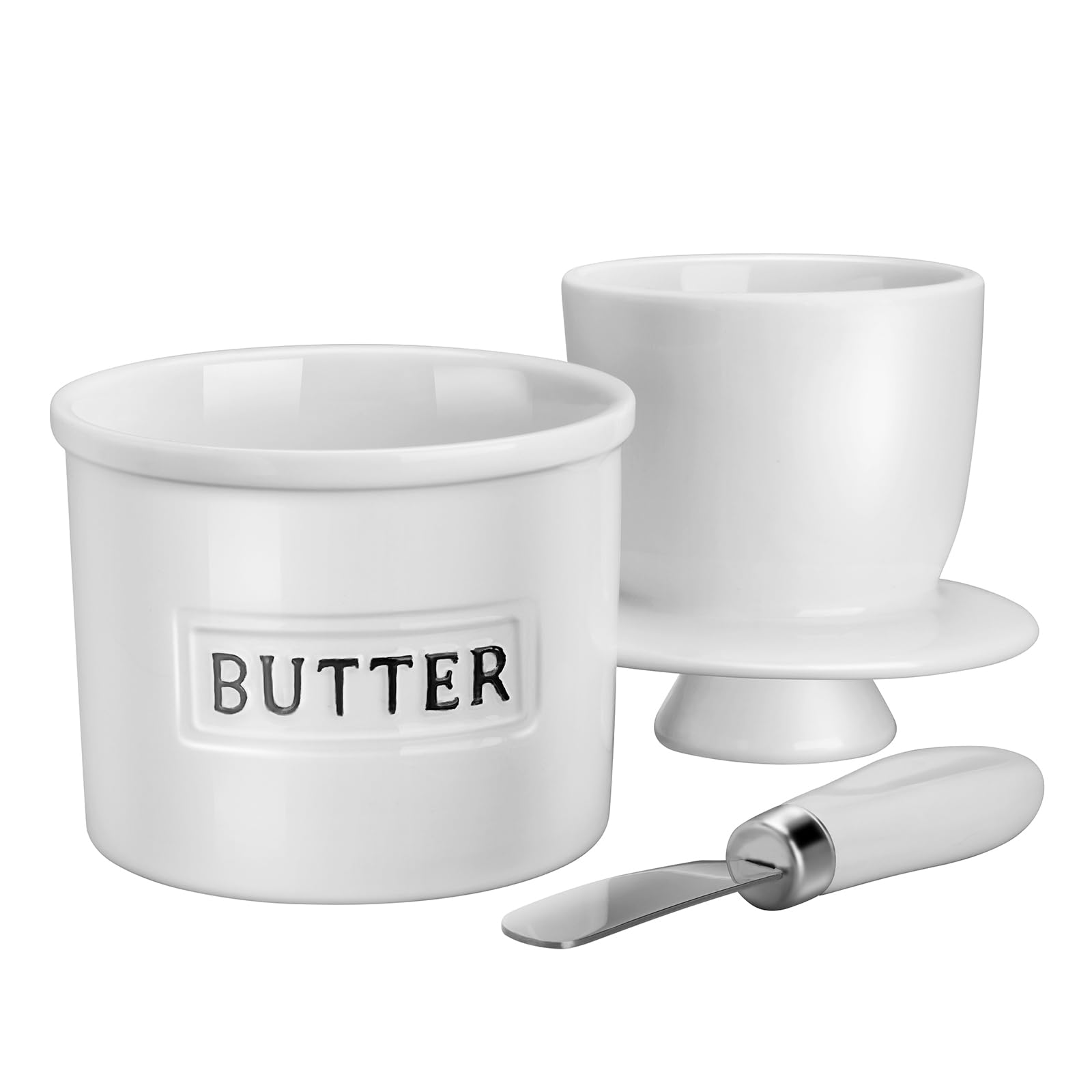 JSHKY French Butter Crock with Spreader, The Original Porcelain Butter Dish for Counter Gift for Mother’s Day, Thanksgiving
