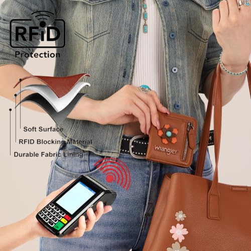 Image of Montana West X Wrangler Womens Wallet Small Rfid Blocking Wallets Slim Bifold Minimalist Wallets with Zipper Coin Pocket