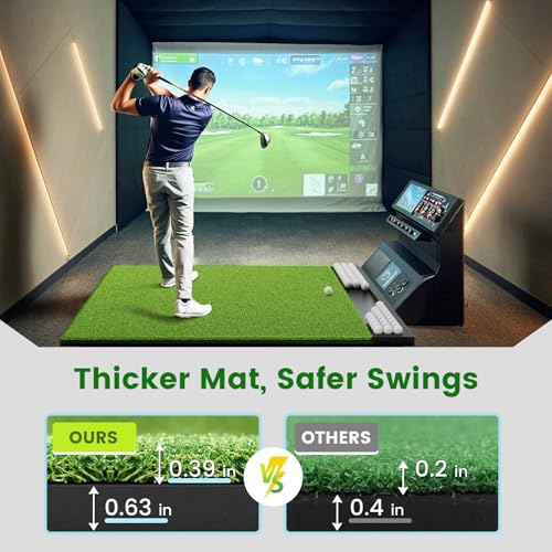 Golfpar Golf Hitting Mat with Built-in Ball Tray – 26mm Thick 5x4ft Indoor Outdoor Golf Practice Mat for Backyard Garage, Turf Golf Mat with EVA Base, 3 Tees, Golf Accessories for Training