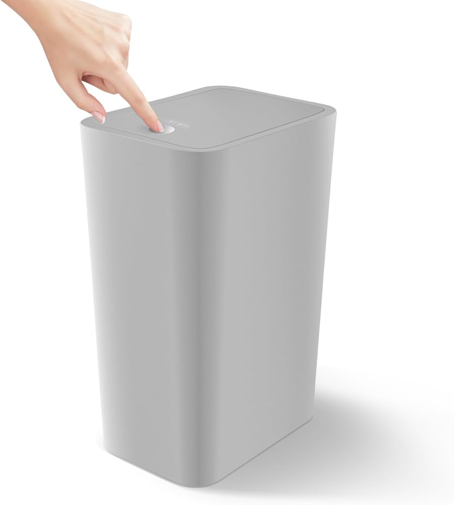 Cesun Bathroom Trash Can with Lid, 4.0 Gallon / 15 Liter Small Garbage Can with Press Top Lid, Plastic Wastebasket with Pop-up Lid for Toilet, Office, Bedroom, Living Room, Grey