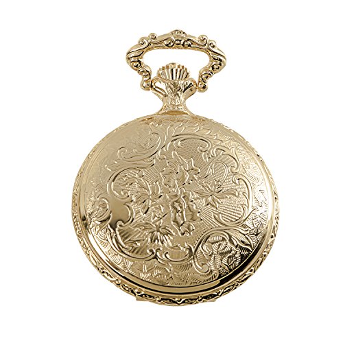 Daniel Steiger American Eagle Luxury Vintage Hunter Pocket Watch With Chain - 18K Gold Plating - Hand-Made Hunter Pocket Watch - Engraved Flying Eagle Design - White Dial With Black Roman Numerals #TOP2