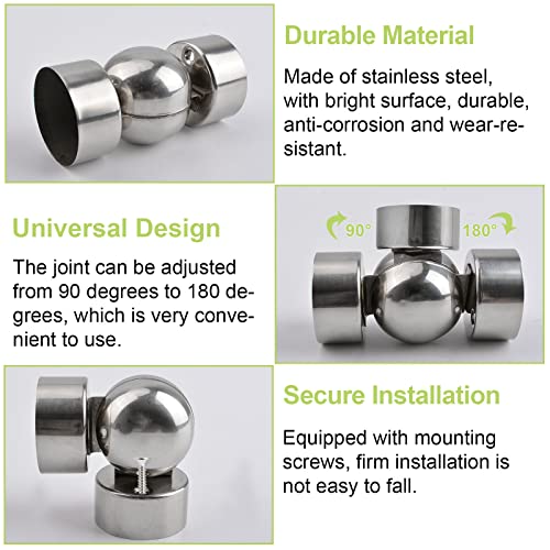 UFURMATE 2PCS Stainless Steel Universal Round Handrail Connector - Adjustable Fitting for 45mm Handrail, Silver - Image 4