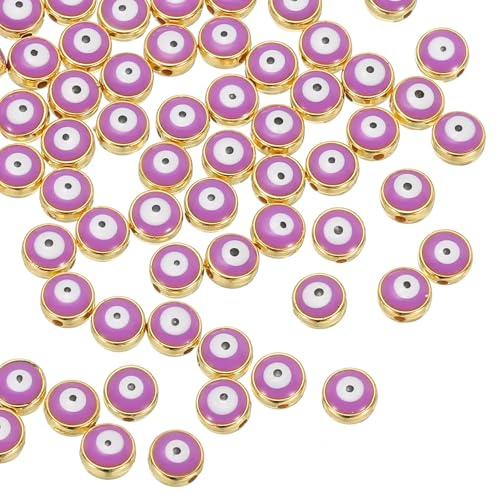 PATIKIL 8mm Cuentas Ojo Malvado, 60 Pcs Cuentas Planas Redondas Turcas Ojo Malvado Con Cuentas Separadoras Borde Dorado Cuentas Ojo Para Hacer Pulseras Collares Y Aretes, Morado