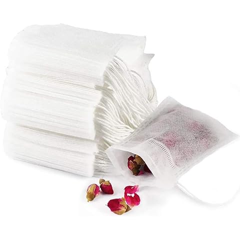 GIYOMI Tea Filter Bags, Disposable Empty Tea Bags, Loose Leaf Tea Infuser, Safety and Environmental Food-Grade Drawstring Tea Bags, Set of 100 (3" x 4" /8 x 10cm) Cover