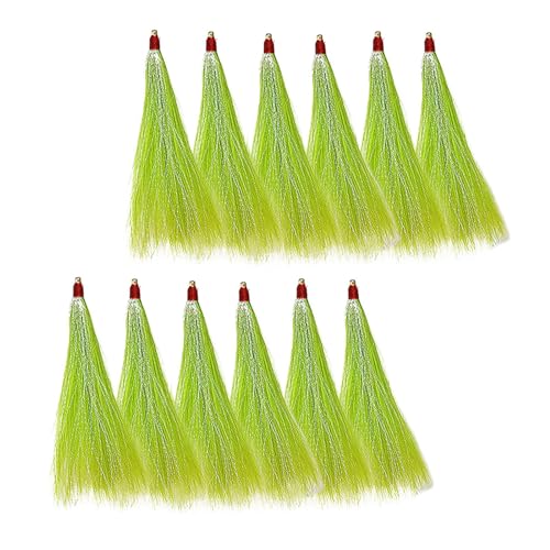 MagiDeal 12 Stück Angel-Bucktail-Teaser, Angelköder, tragbares, handgefertigtes Zubehör, Angelgerät, Salzwasserstecker für das Angeln im Freien, Grün