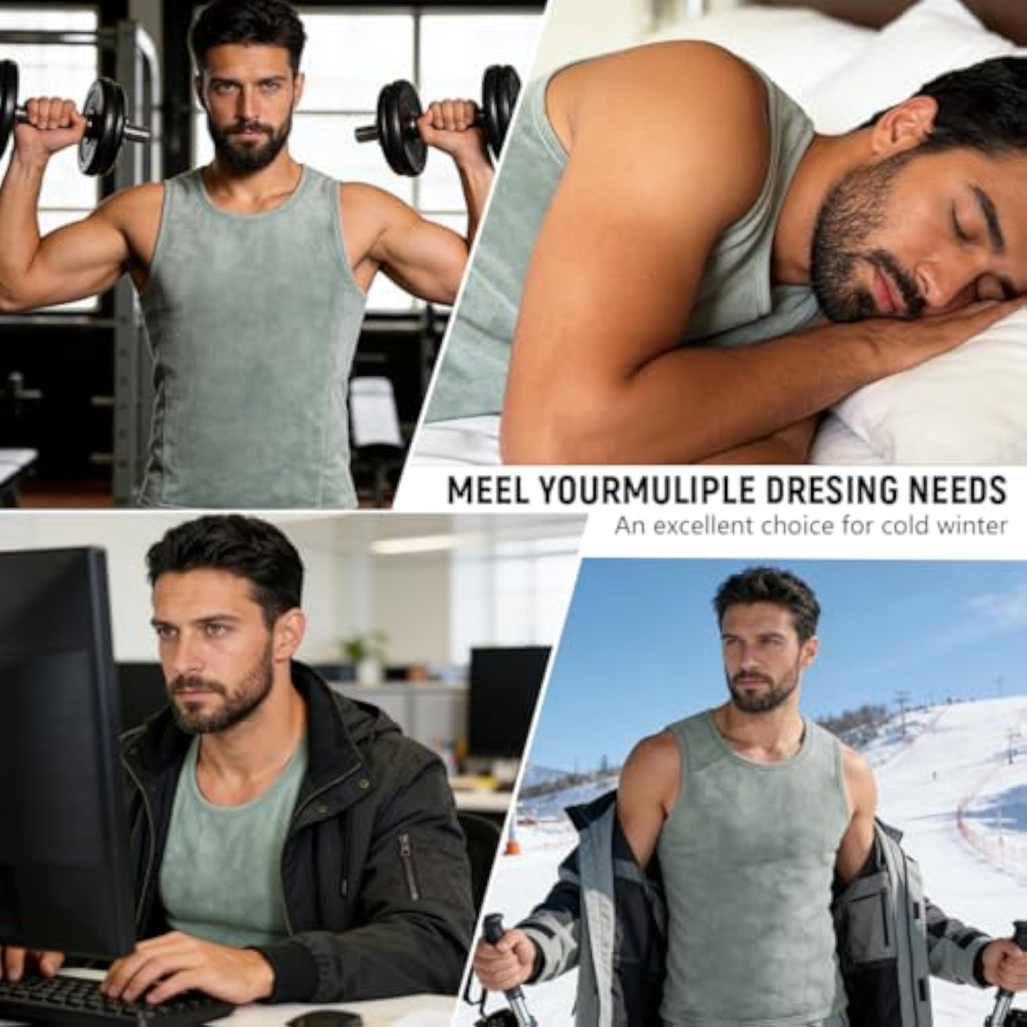 Thermal Tank Top Cotton Sleeveless Fleece Lined Underwear