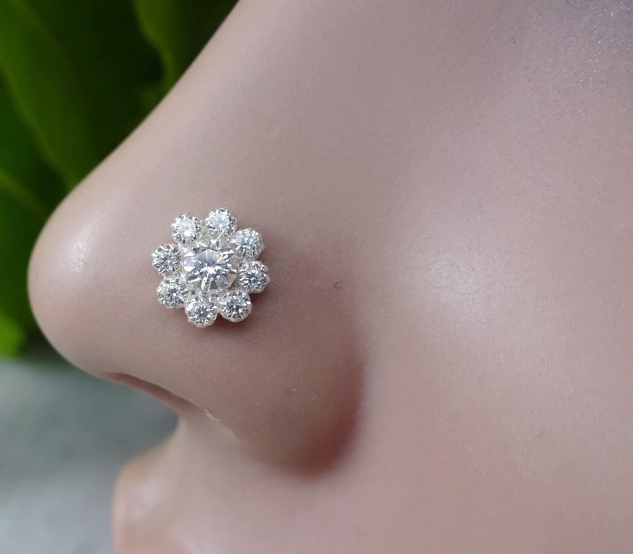 925 Sterling Silver Nose Stud CZ Diamond Nose Piercing Flower Nose Hoop Indian Nose Stud Silver Nose Pin Indian Nose Hoop Crock Screw Nose Piercing Indian Nose Ring