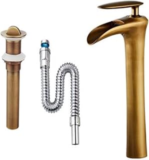 Antique Bronze Bathroom Basin Faucet Brass Sink Mixer Waterfall Sink Hot and Cold Tap Bathroom Sink Basin Mixer Tap (Tall with Pop)