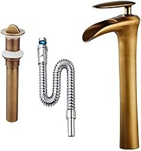 Antique Bronze Bathroom Basin Faucet Brass Sink Mixer Waterfall Sink Hot and Cold Tap Bathroom Sink Basin Mixer Tap (Color : Tall with Pop-up)