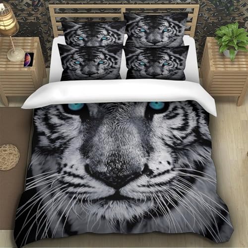 Housse de couette tigre 3 pièces microfbre lit super king 260x220 - 5