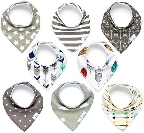 Baby Bandana Bibs for Boys or Girls by CleverMom - Unisex 8-Pack Set for Drooling and Teething Babies, Infants and Toddlers - Organic Cotton and Adjustable Snaps - Soft, Absorbent and Waterproof