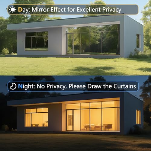 Image of LEMON CLOUD One Way Window Privacy Film See Out Not in Reflective Mirror UV Window Cling Sun Blocking Heat Control Door Sticker,Silver, 23.6 Inch x 78.7 Inch
