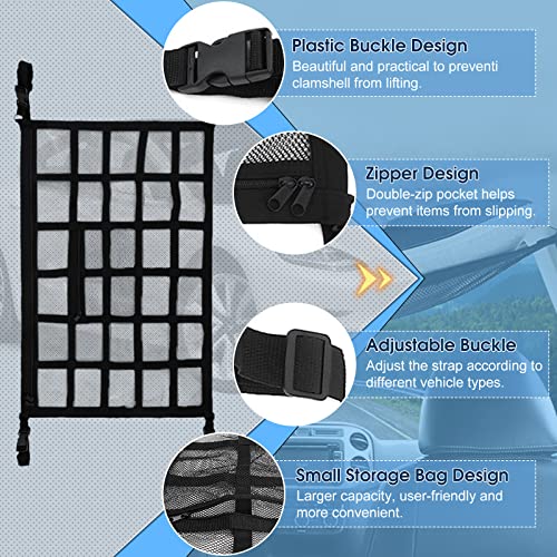 Car Ceiling Cargo Net Pocket Storage Net,30.7”X20.8”,Strengthen Load-Bearing Adjustable Double-Layer Mesh Car Roof Organizer For Suv Long Trip Camping #TOP2