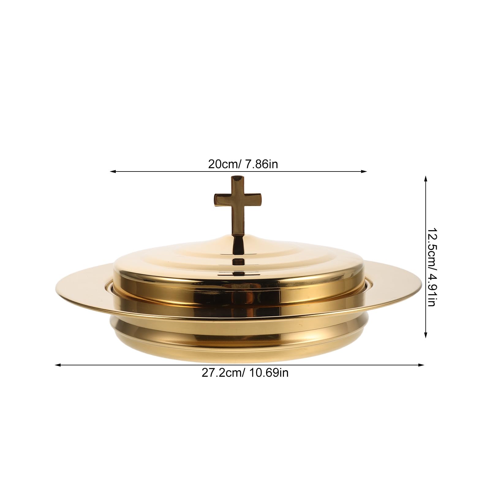 OUNONA Plateau de Communion : Plateau à Pain en Acier Inoxydable doré - 20 cm de diamètre intérieur - Plat d'offrande pour Le culte chrétien